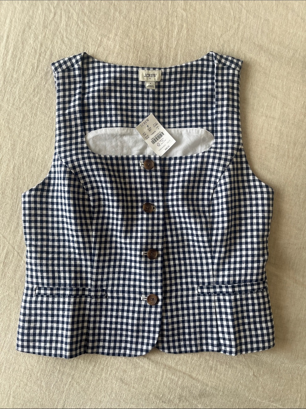 NWT J Crew Navy and White Gingham Button-Front Top